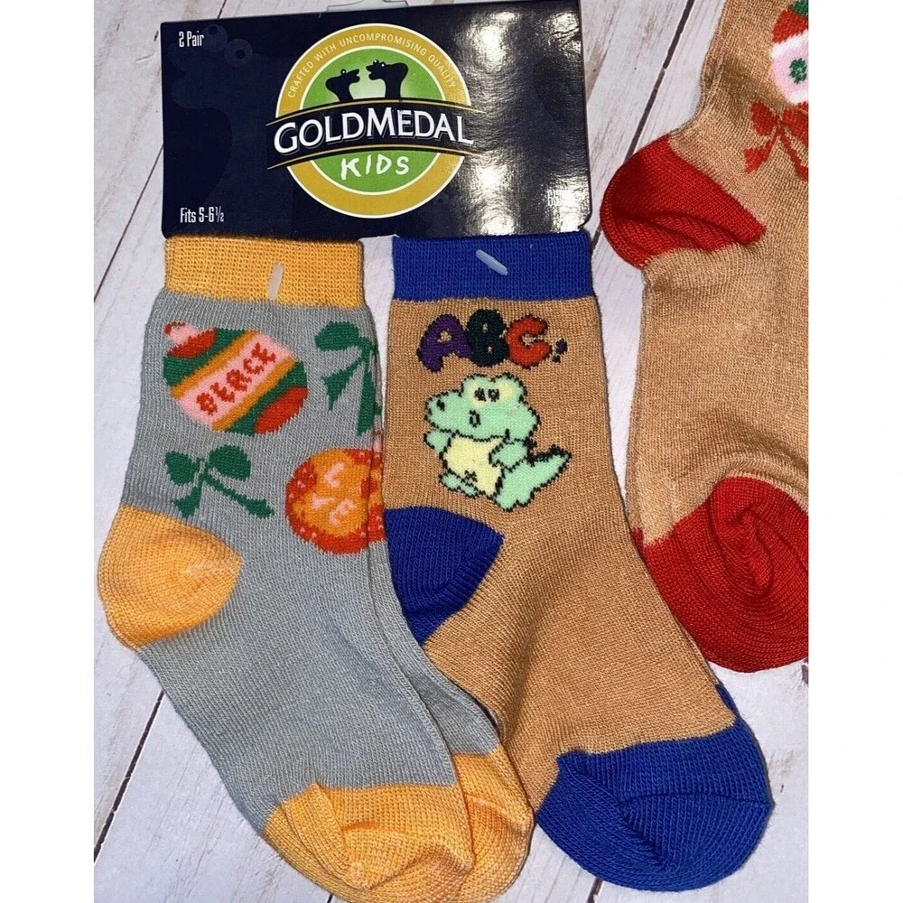 Vintage Gold Medal Kids Child Socks sz 5, 6, 7.5 animals Dinosaurs Teddy NWT